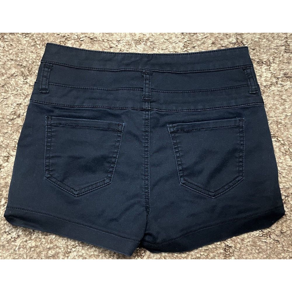 Refuge Short Shorts‎ Womens 6 Black Gold Button Cotton Blend Faux Pockets - Picture 4 of 7
